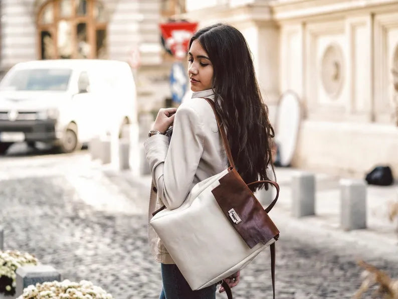 White Leather Rucksack Handmade Backpack