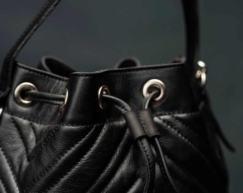 Black Leather Mini Bucket Bag