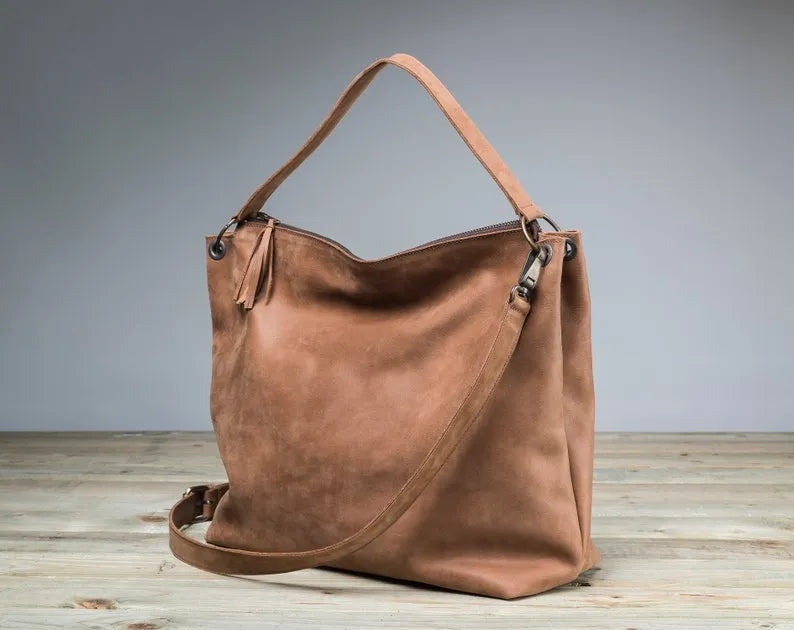 Camel Leather Hobo Bag