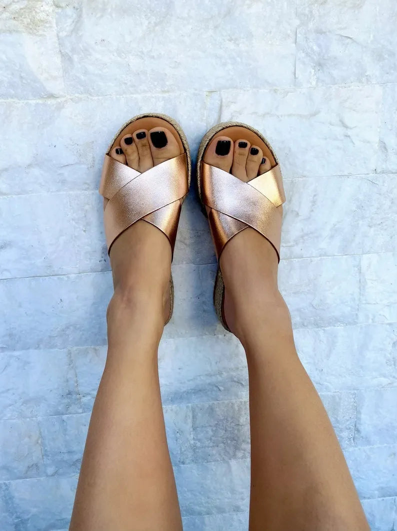 Greek Leather Flat Platform Sandals