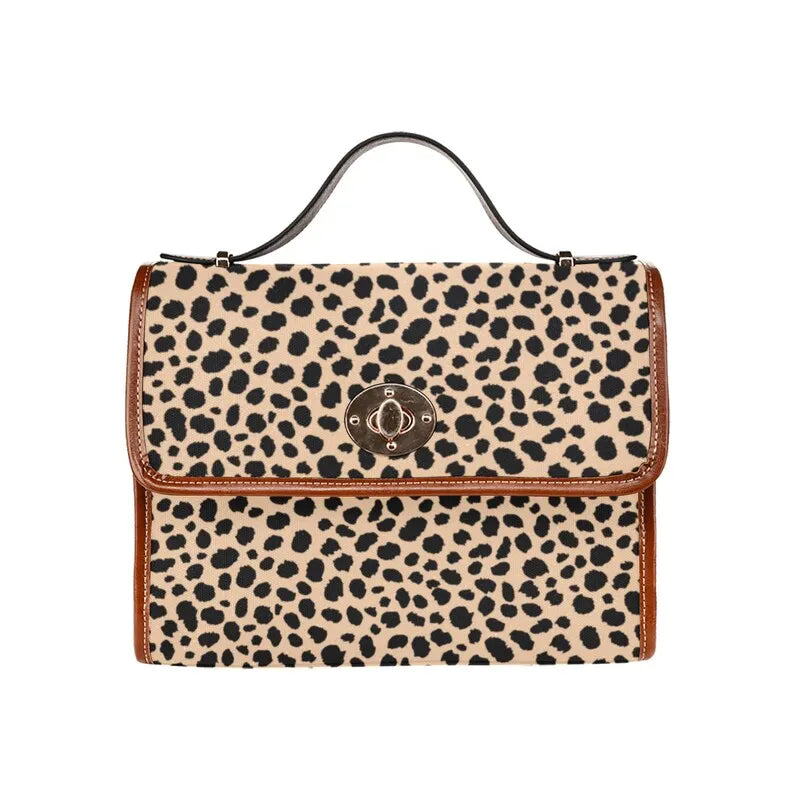 Leopard Print Canvas Satchel Bag