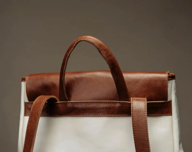 White Leather Rucksack Handmade Backpack