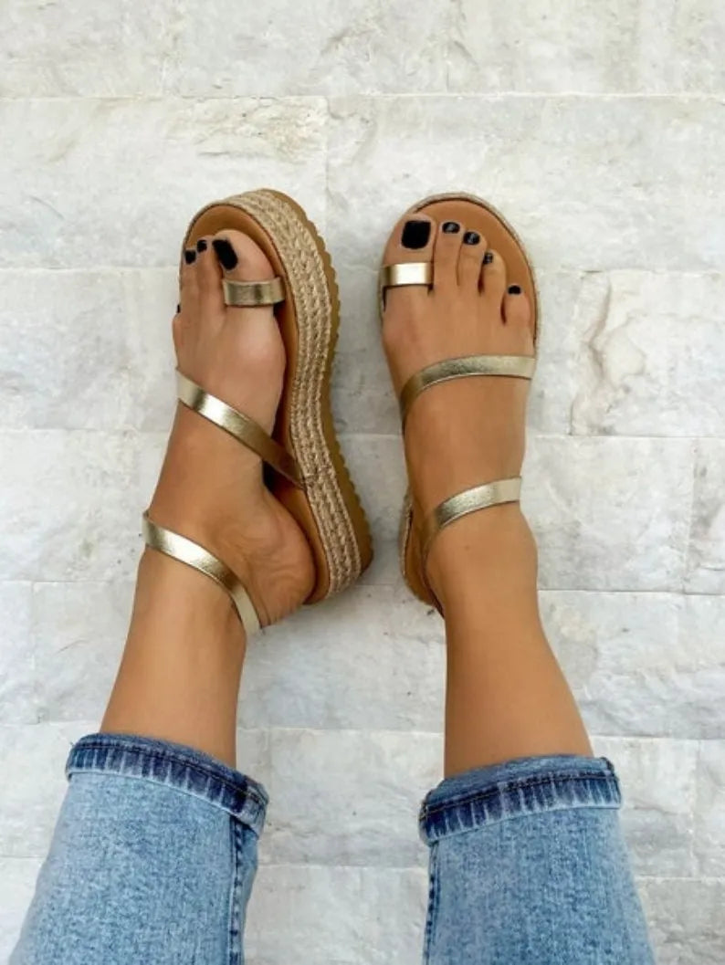 Women Greek Gold Leather Sandals