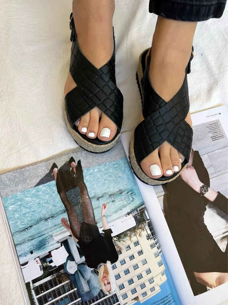 Women Handmade Black Leather Sandals