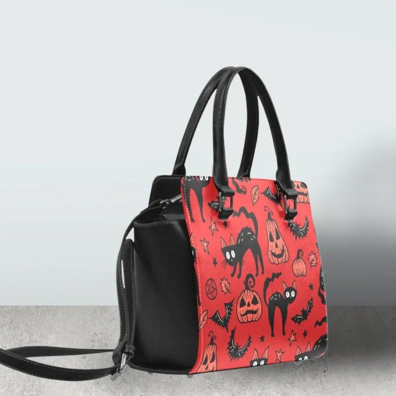 Halloween black cat witchy shoulder bag