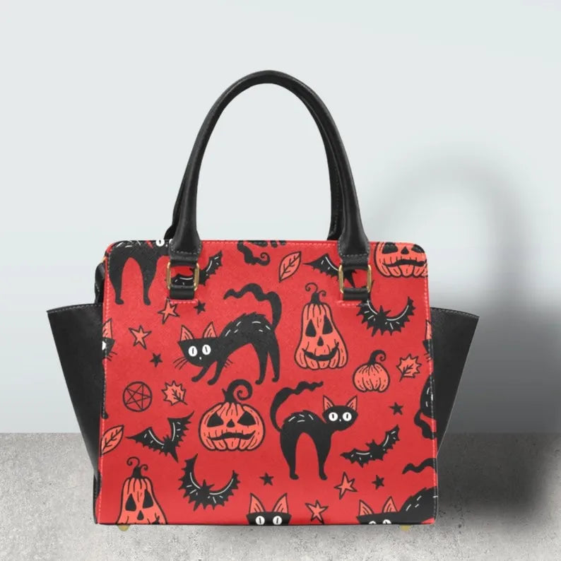 Halloween black cat witchy shoulder bag