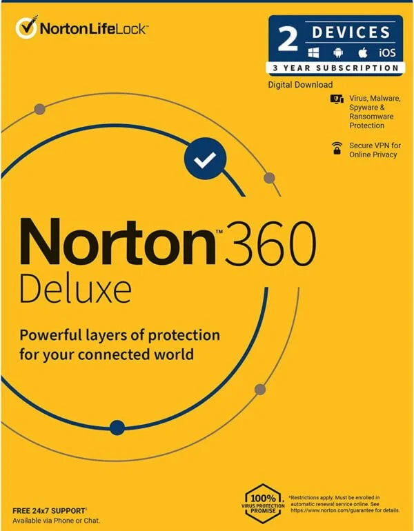 Norton 360 Deluxe 2 Devices 3 Year Windows/Mac/Android/iOS