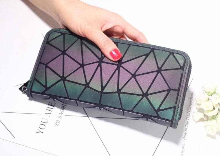 Geometric Luminous Holographic Wallet Clutch Purse